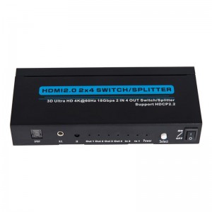V2.0 HDMI 2x4 Switch \/ Splitter-Unterstützung 3D Ultra HD 4Kx2K @ 60Hz HDCP2.2