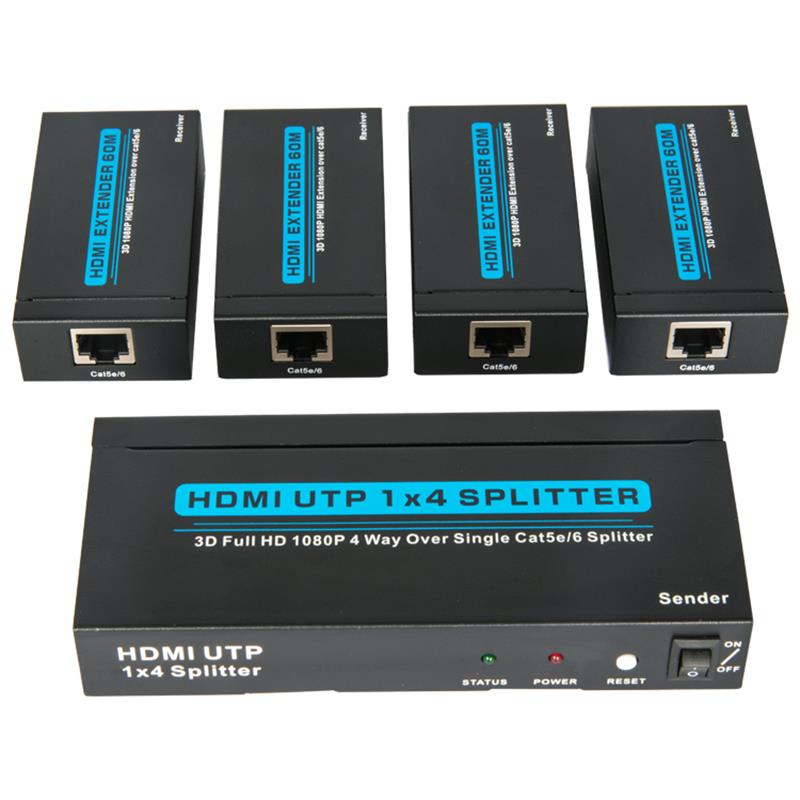 4 Ports HDMI UTP 1x4 Splitter über Single Cat5e \/ 6 Mit 4 Empfängern bis zu 60 m