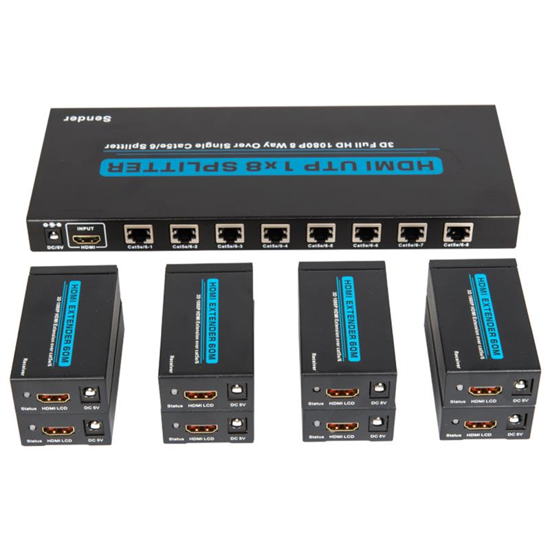 8 Ports HDMI UTP 1x8 Splitter über Single Cat5e \/ 6 Mit 8 Empfängern bis zu 60 m